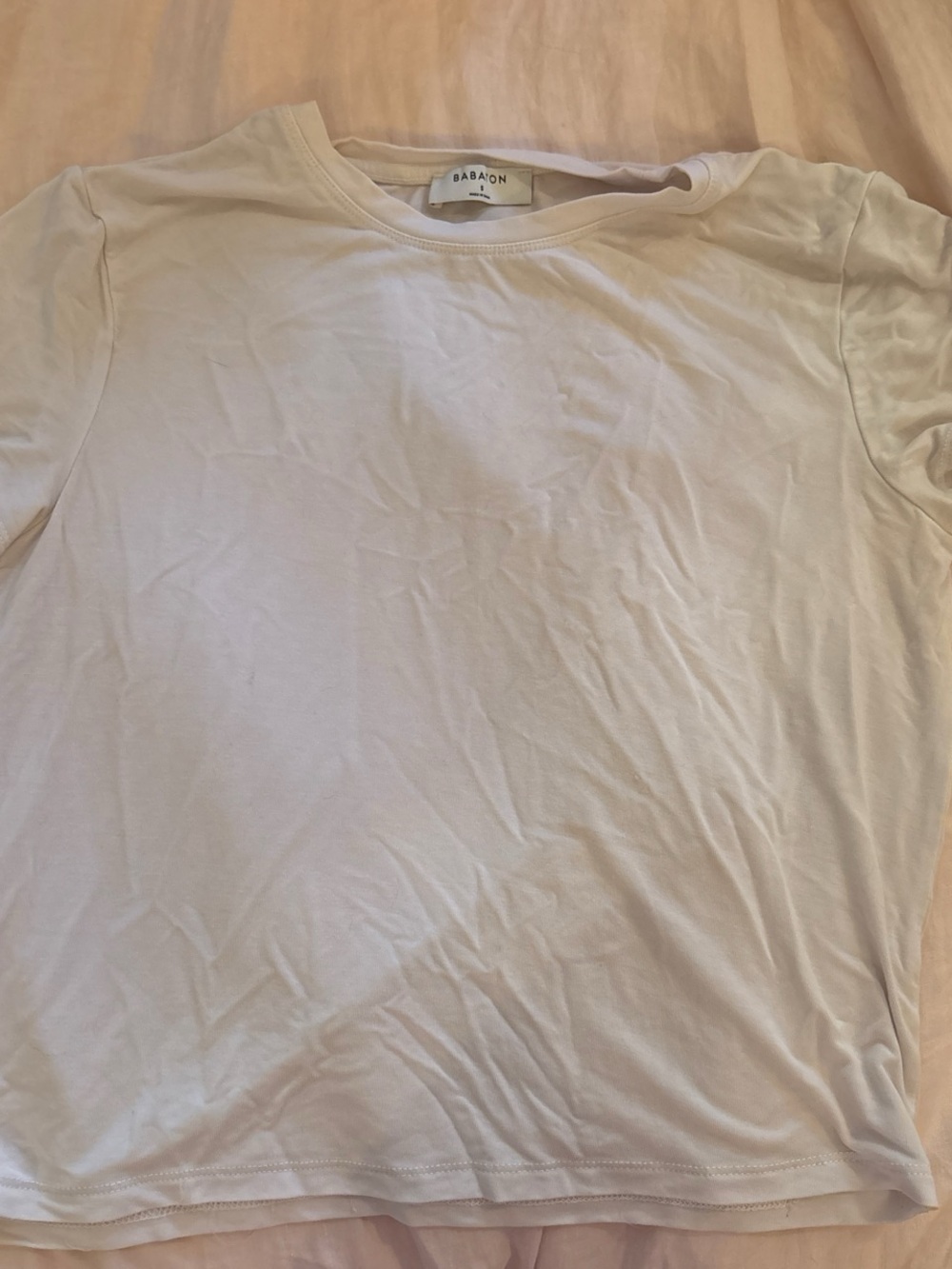 Babaton Light Beige Short Sleeve Crew T-Shirt